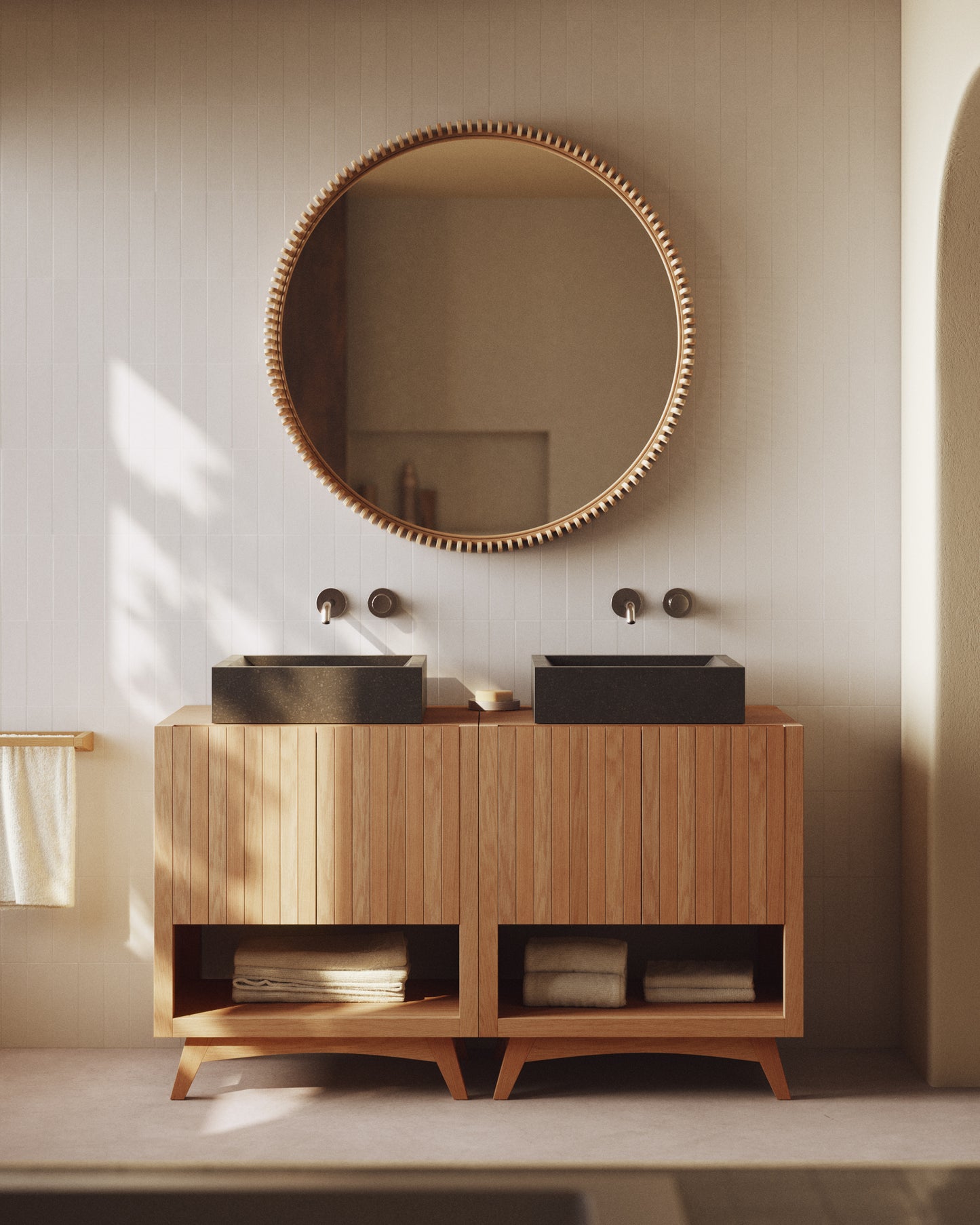 Mobile bagno rettangolare Kuveni in legno massiccio di teak 70 x 50 cm