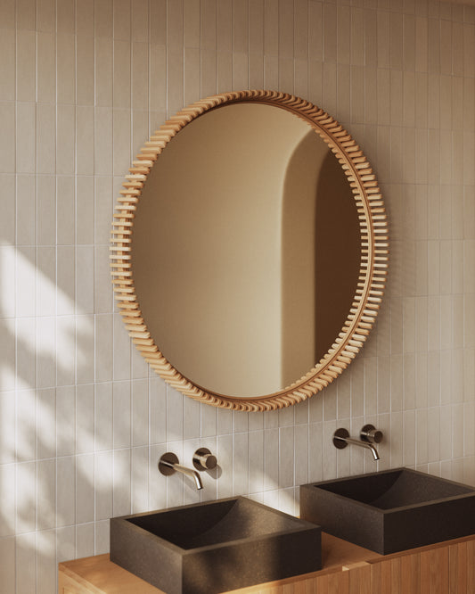 Specchio Polke in legno di teak Ø 100 cm