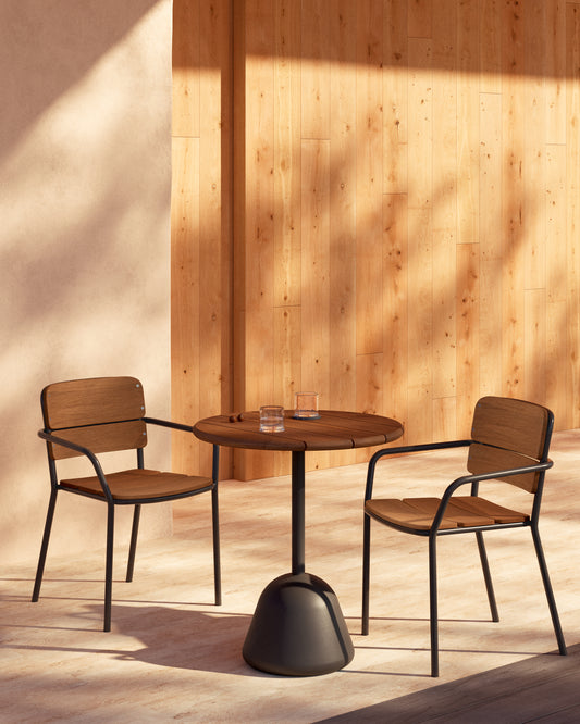 Tavolo Saura in metallo verniciato nero e piano in acacia finitura noce 75 x Ø 70 cm