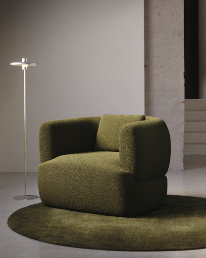 Poltrona girevole Martina con cuscino in montone sintetico verde scuro