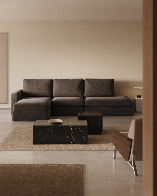 Divano modulare Alea 5 posti sfoderabile in ciniglia marrone scuro con chaise longue sinistra 340 cm