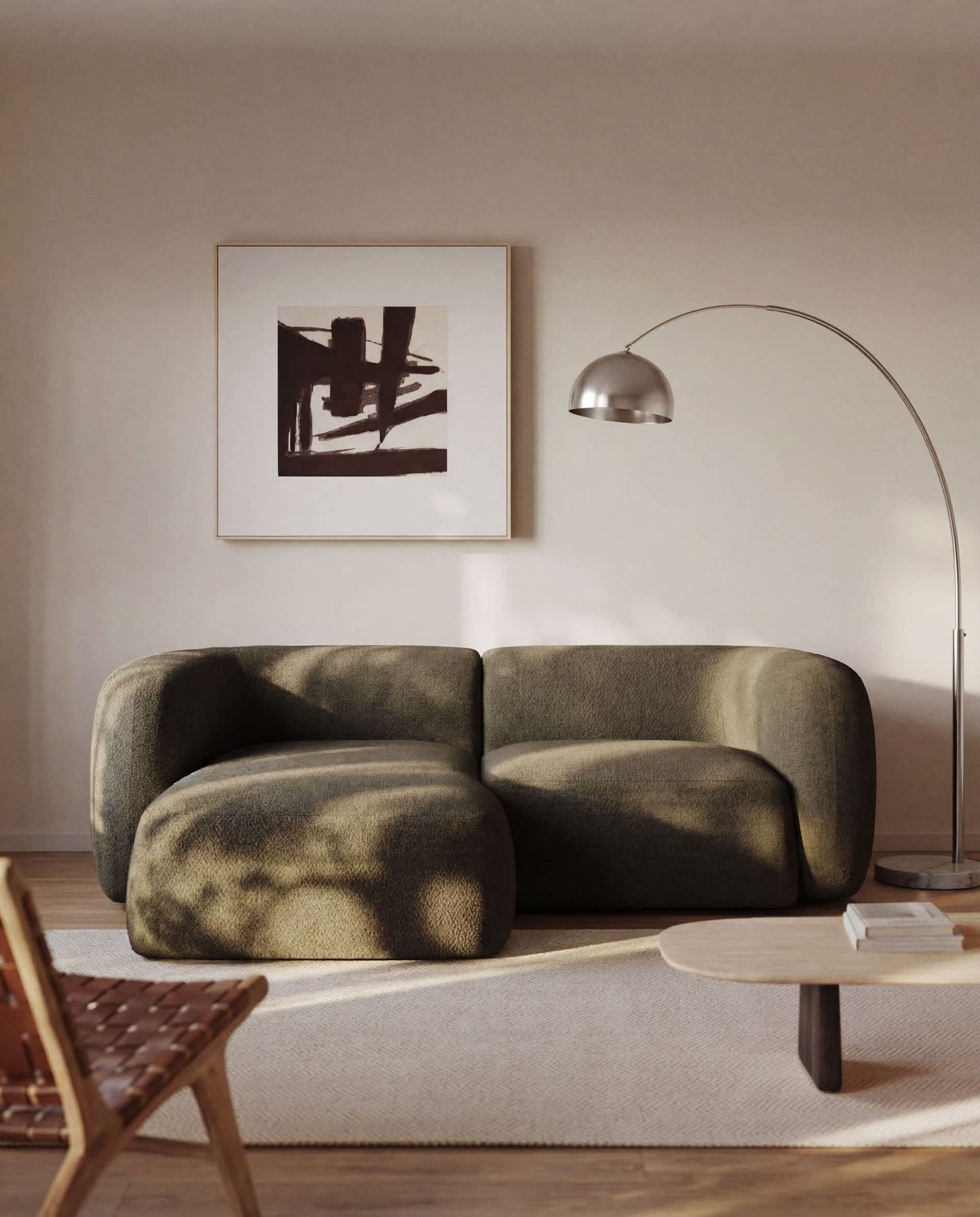 Divano modulare Martina 2 posti in ciniglia con chaise longue sinistra verde 230 cm