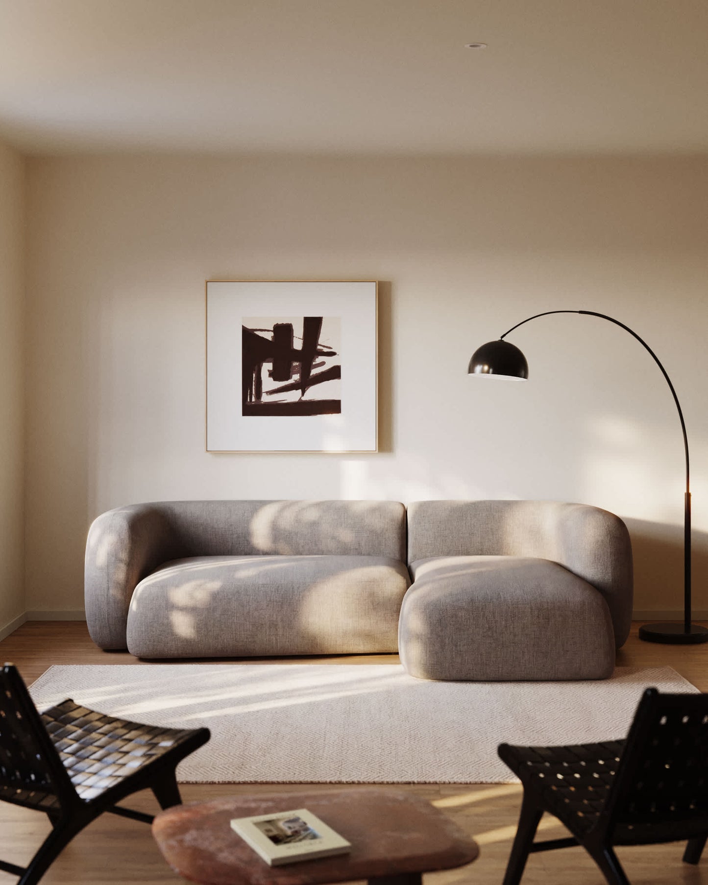 Divano modulare Martina a 3 posti in ciniglia con chaise longue destra color pietra 287 cm