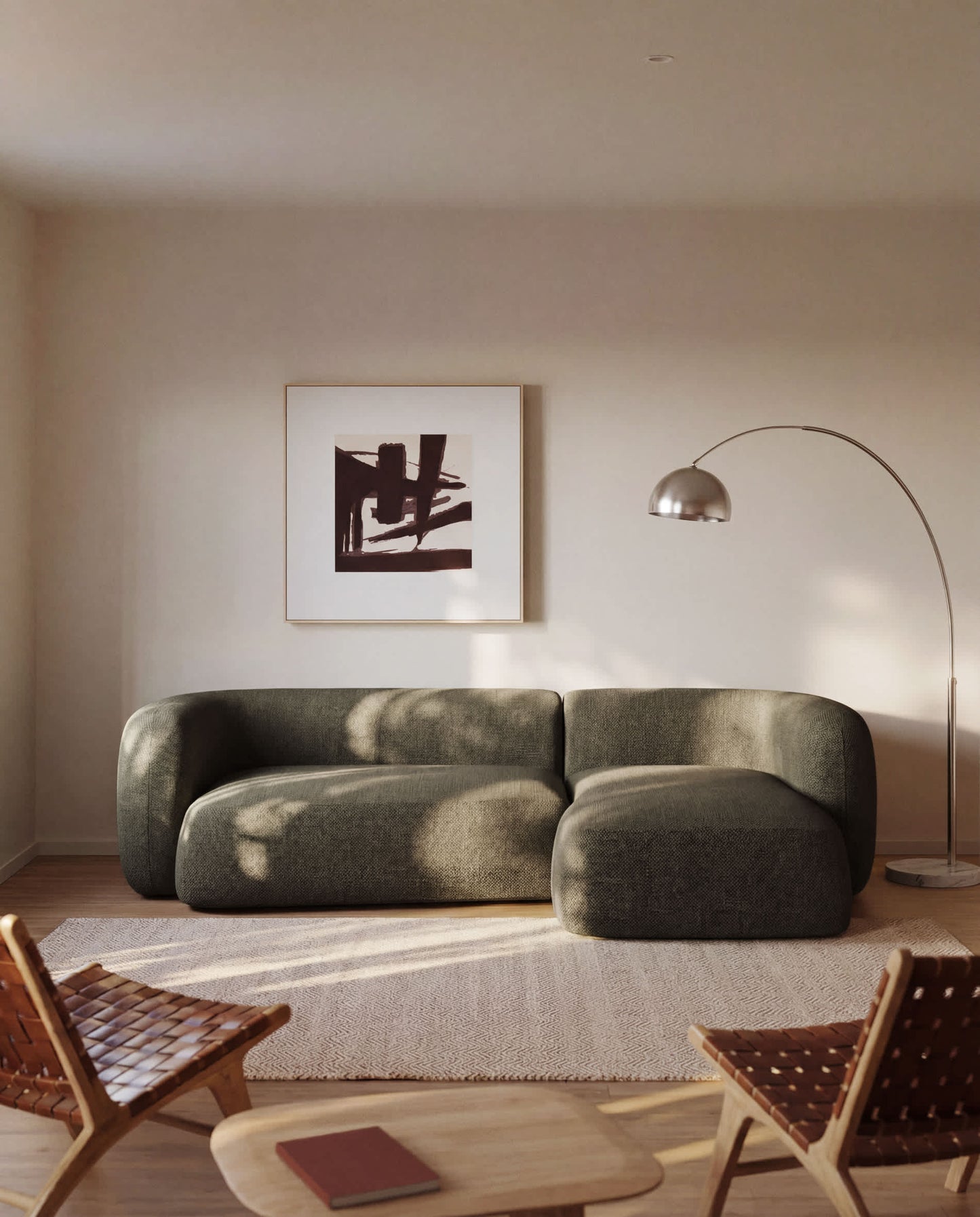 Divano modulare Martina 3 posti in ciniglia con chaise longue destra verde 287 cm