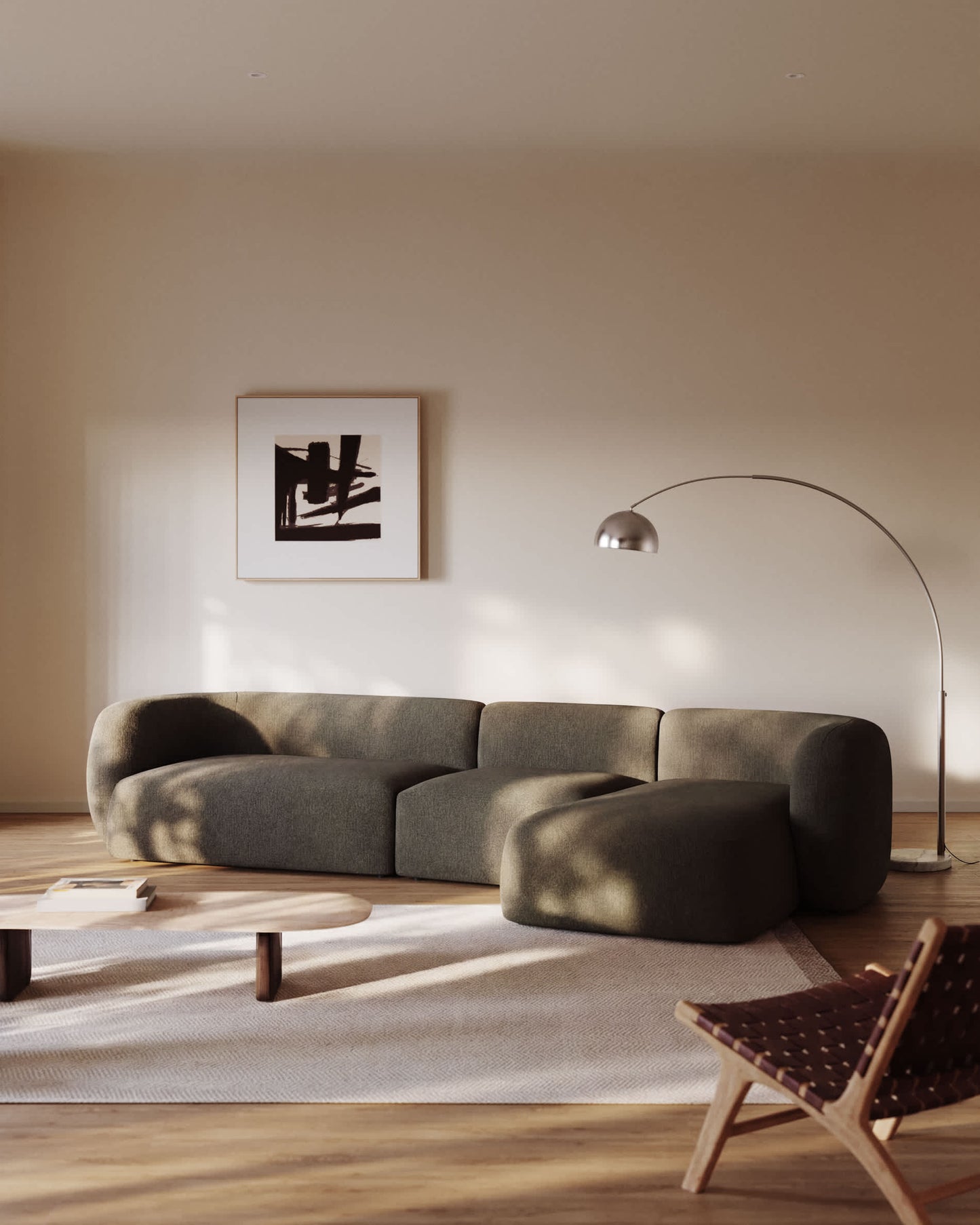 Divano modulare Martina 4 posti in ciniglia con chaise longue destra verde 377 cm