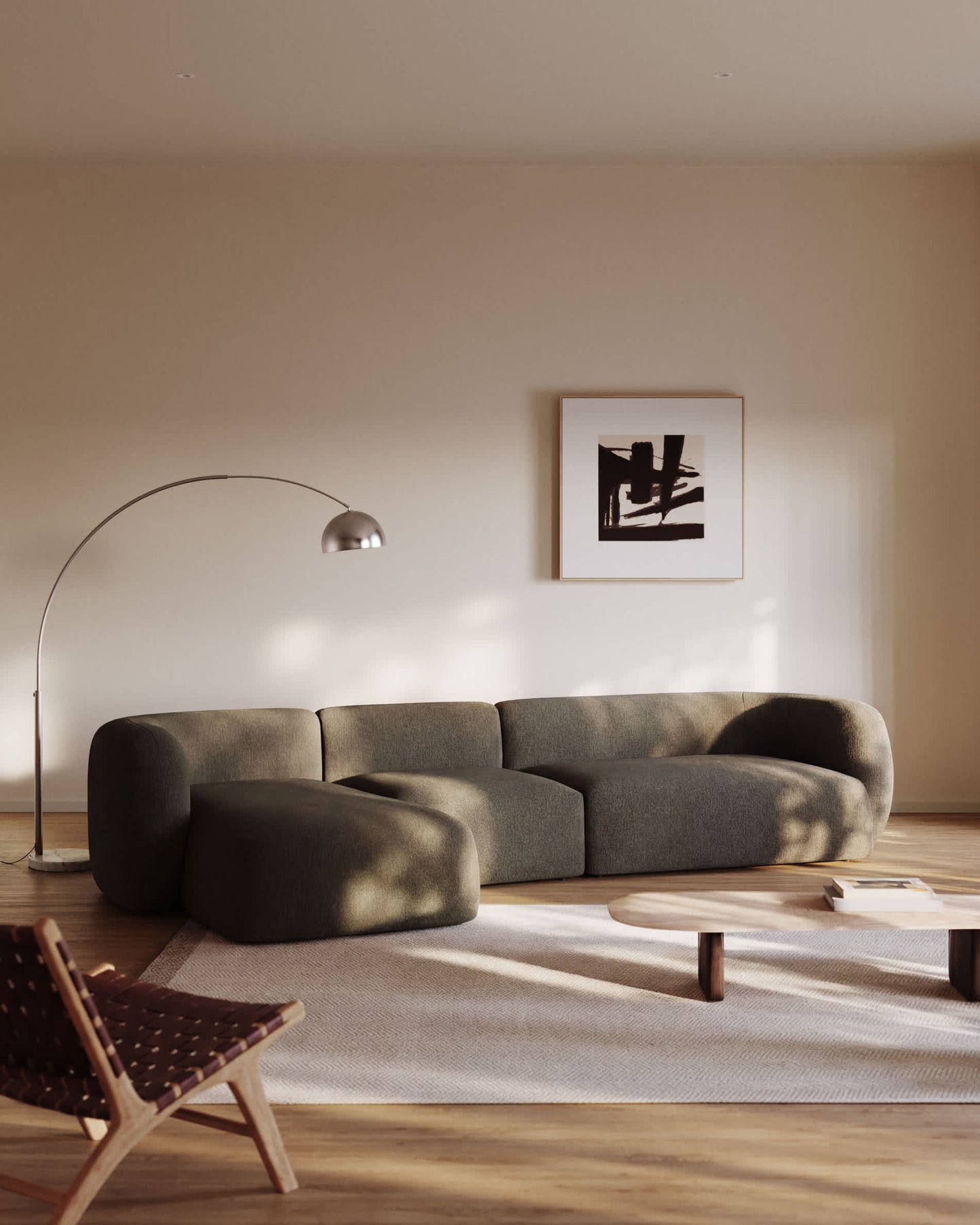 Divano modulare Martina 4 posti in ciniglia con chaise longue sinistra verde 377 cm