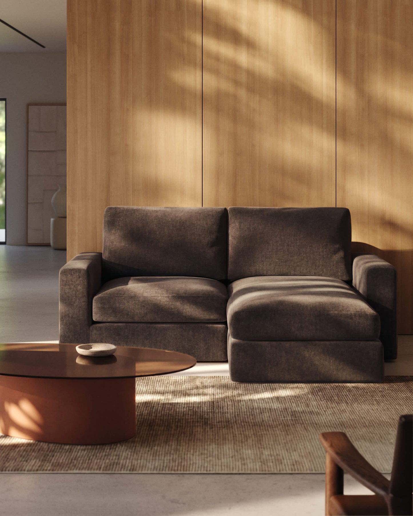 Divano modulare Alea 3 posti sfoderabile in ciniglia chaise longue destra marrone scuro 220 cm
