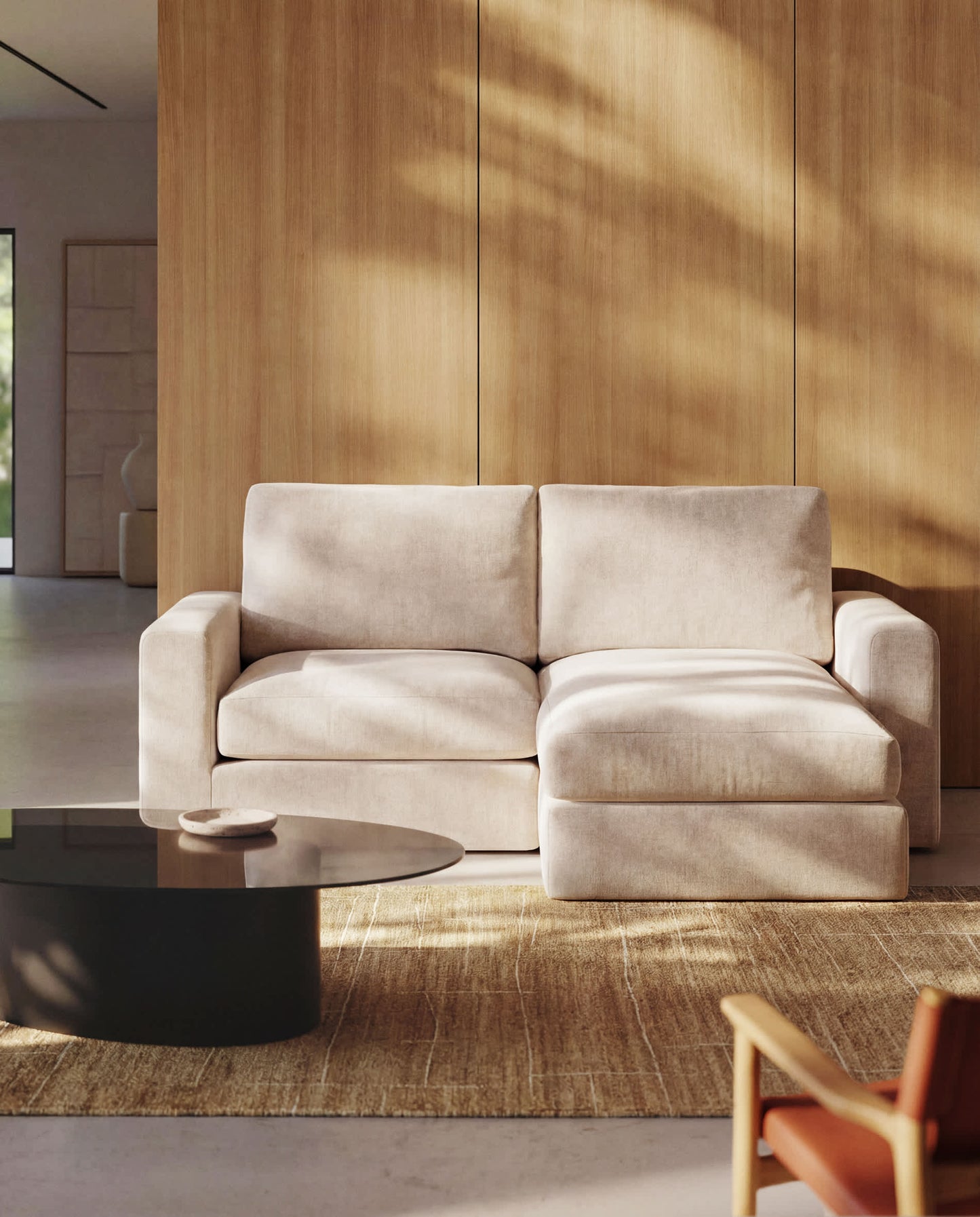 Divano modulare Alea 3 posti sfoderabile in ciniglia chaise longue destra beige 220 cm