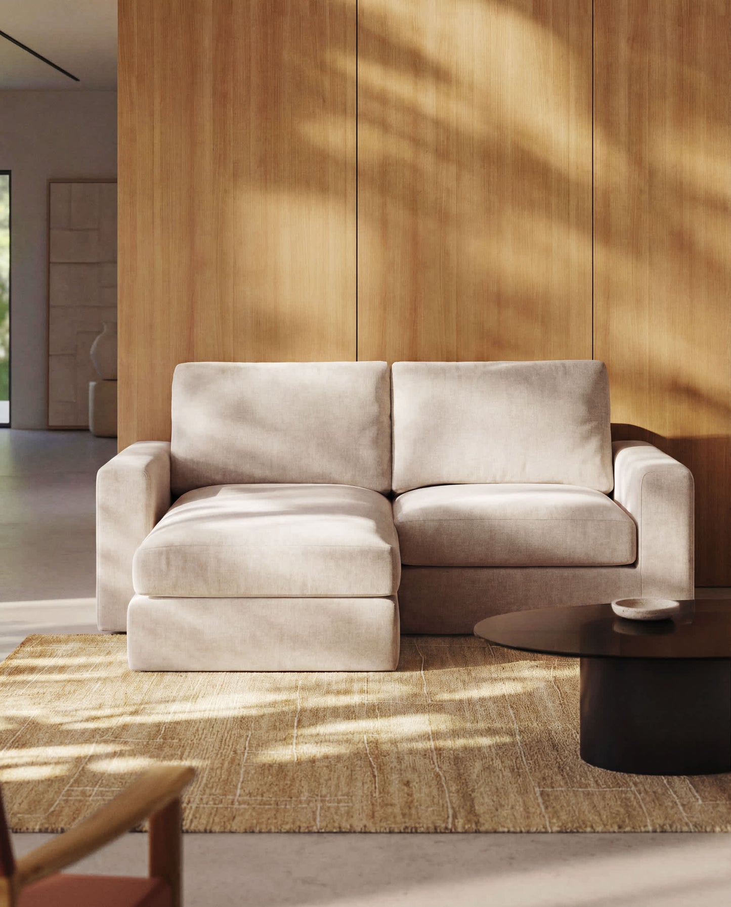 Divano modulare sfoderabile Alea 3 posti in ciniglia chaise longue sinistra beige 220 cm