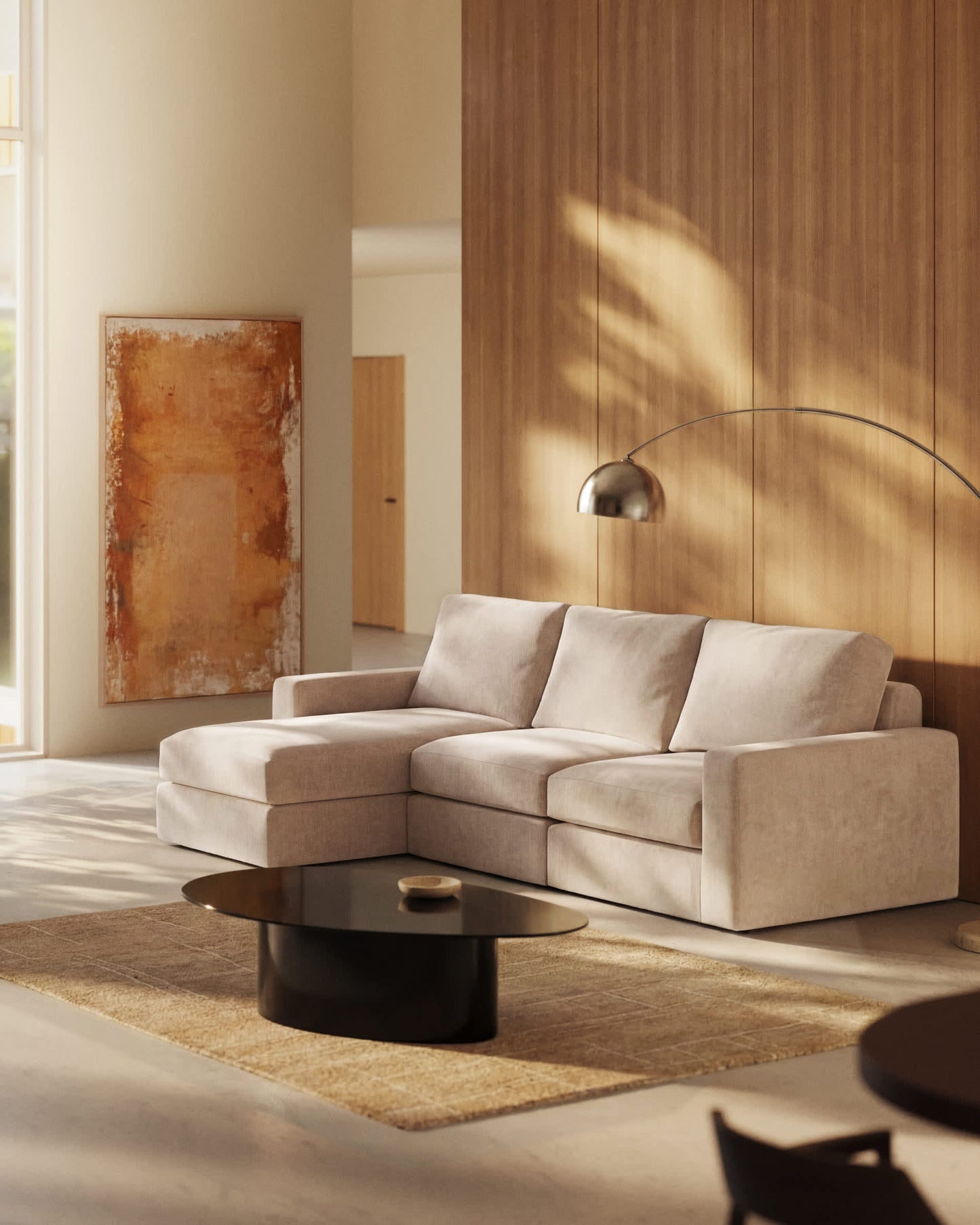 Divano modulare Alea 4 posti sfoderabile in ciniglia chaise longue sinistra beige 310 cm