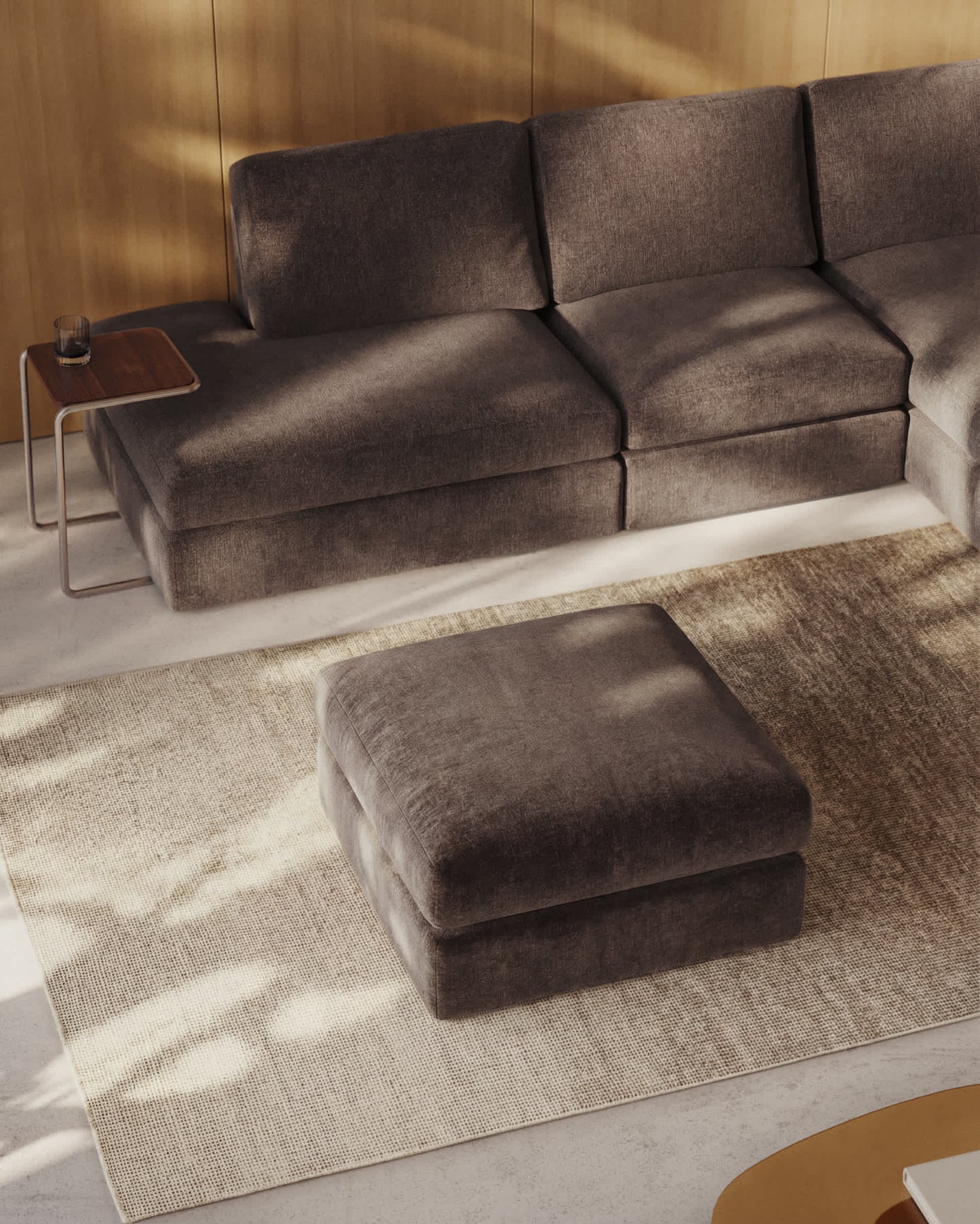 Poggiapiedi sfoderabile Alea in ciniglia beige 90 x 90 cm