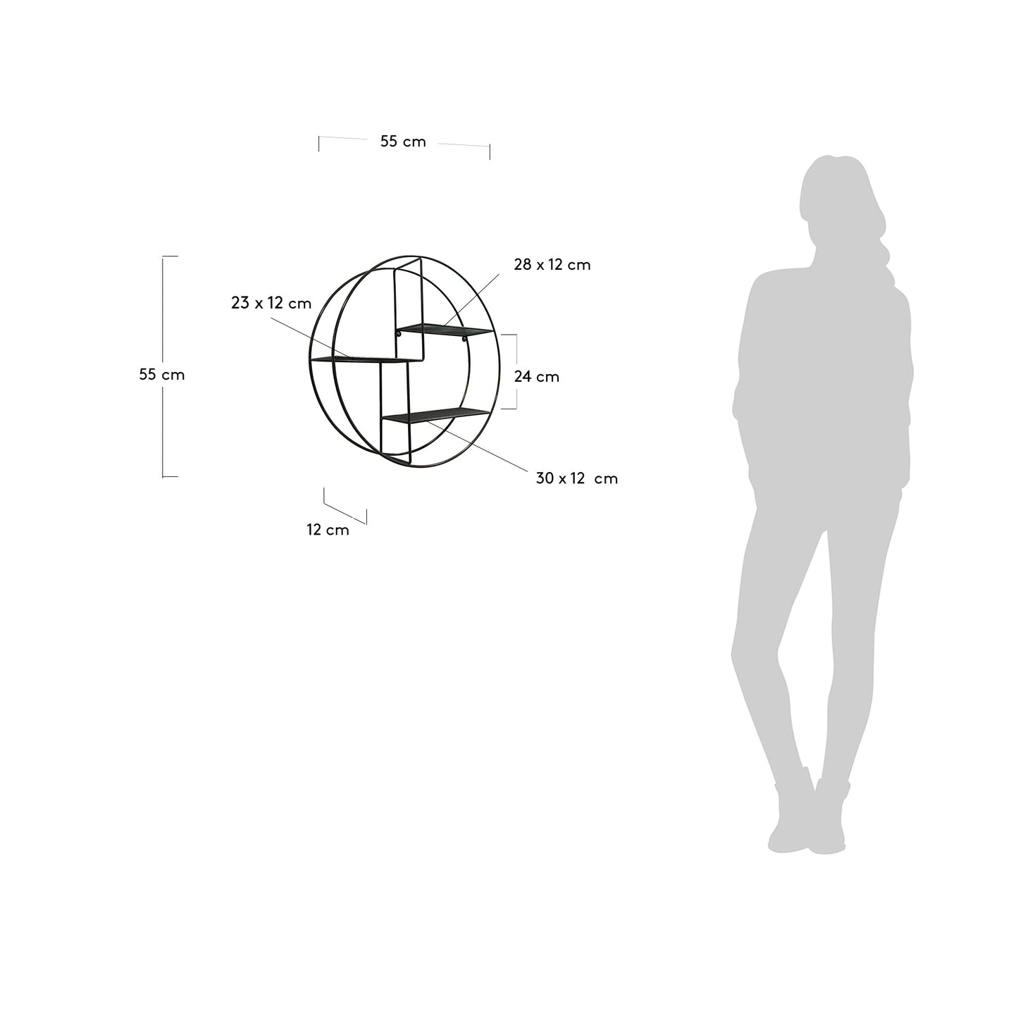 Mensola da parete Across in acciaio finitura nera Ø 55 cm
