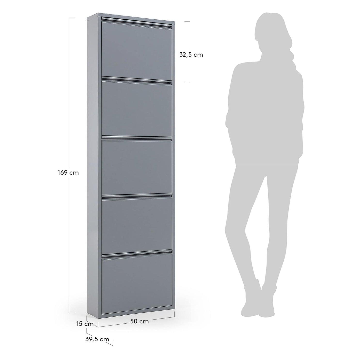 Scarpiera Ode 50 x 168,5 cm 5 ante grigio