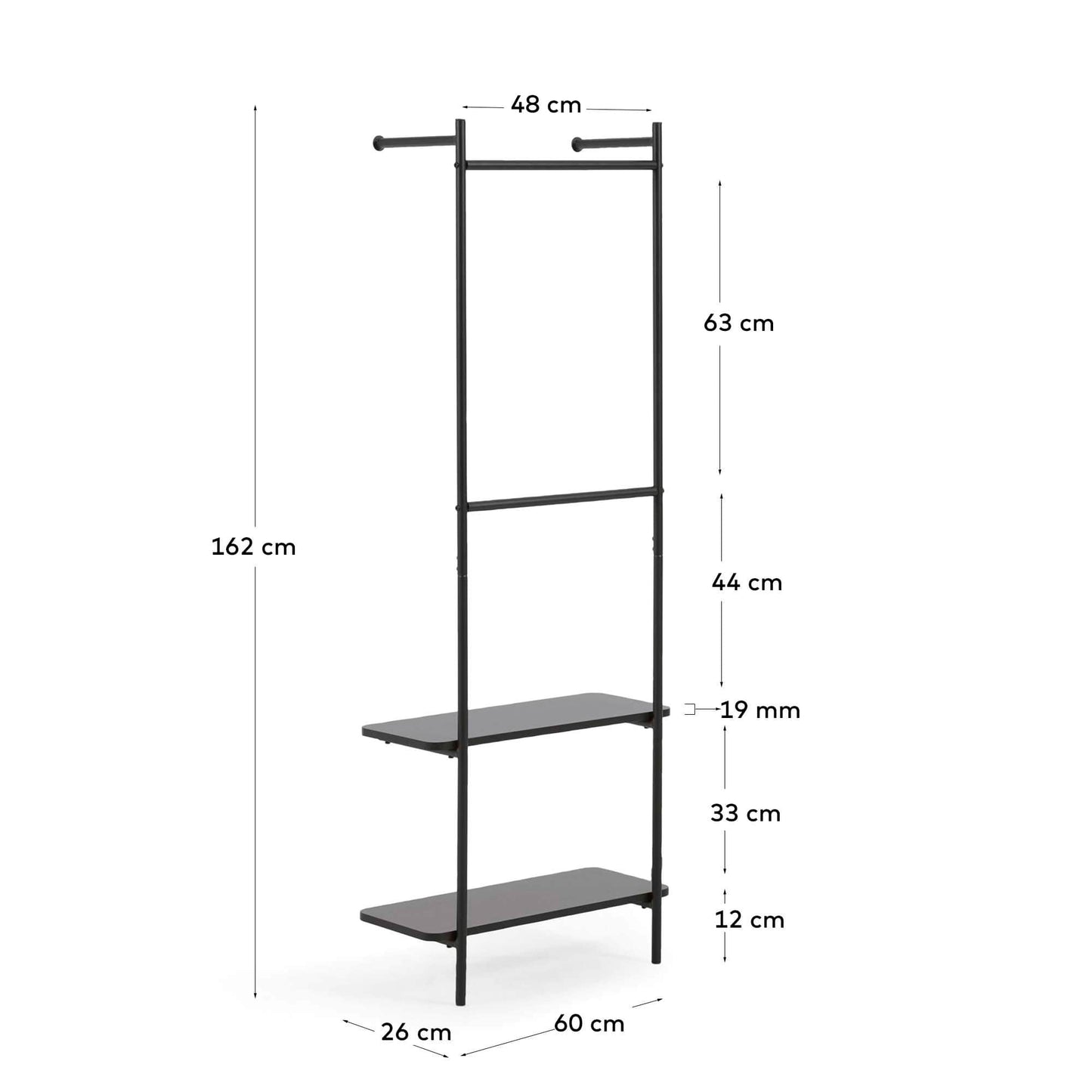 Stand appendiabiti Galatia finitura verniciata nera 60 x 162 cm