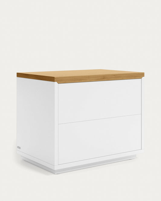 Comodino Abilen impiallacciato rovere e laccato bianco 53 x 44 cm