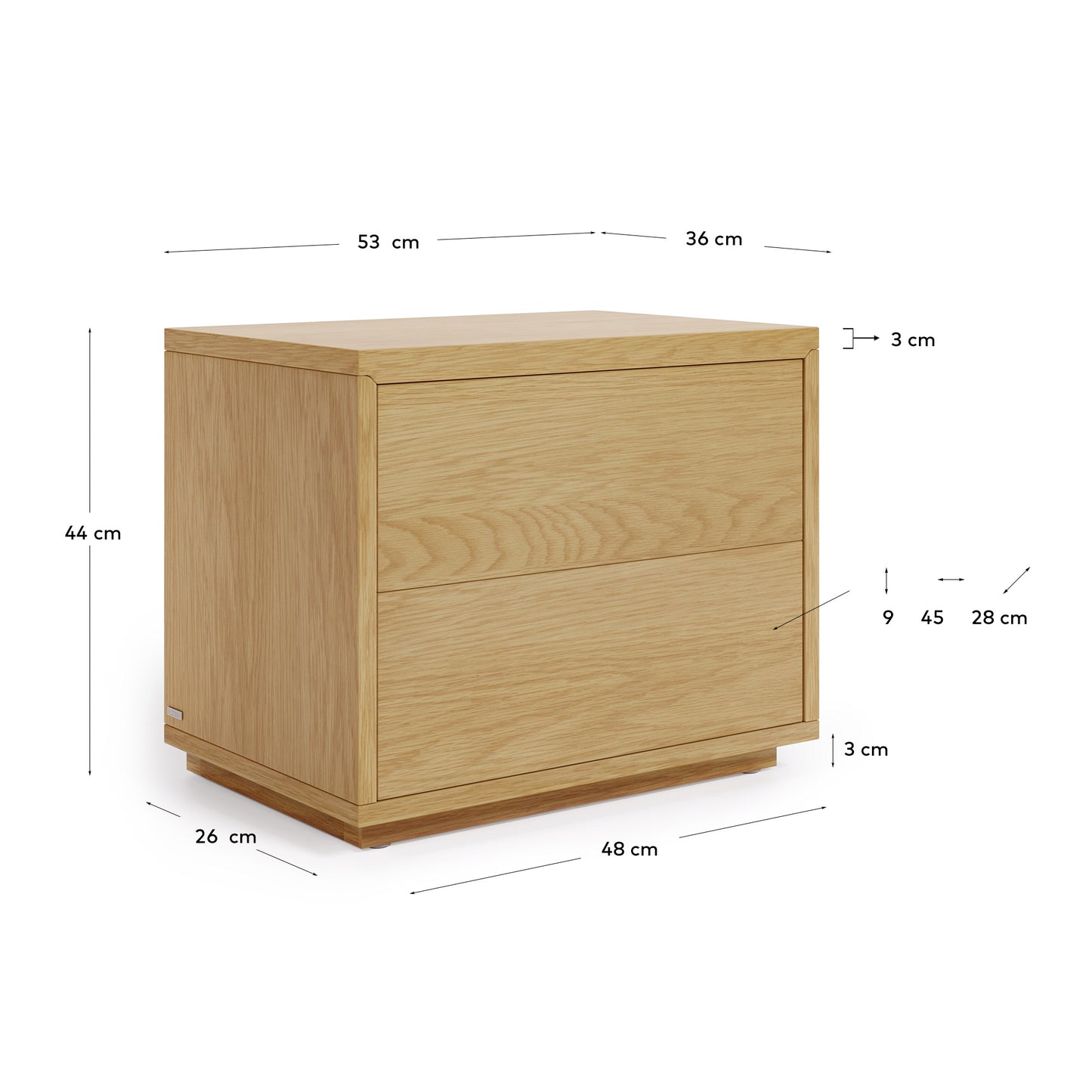 Comodino Abilen impiallacciato rovere 53 x 44 cm
