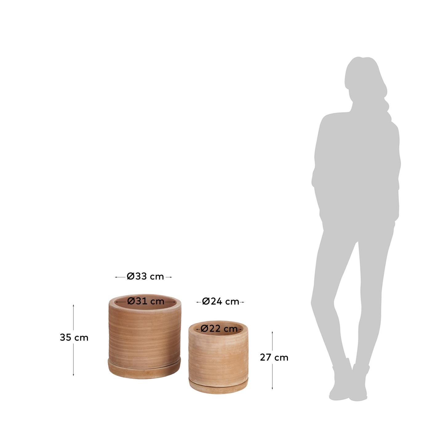 Set Karlina di 2 vasi con piattino in terracotta