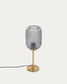 Lampada da tavolo Hestia in metallo con finitura in ottone e cristallo grigio