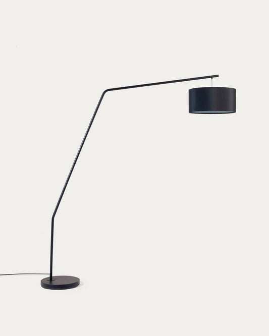 Lampada da terra Ciana in metallo con finitura nera e plafoniera in cotone