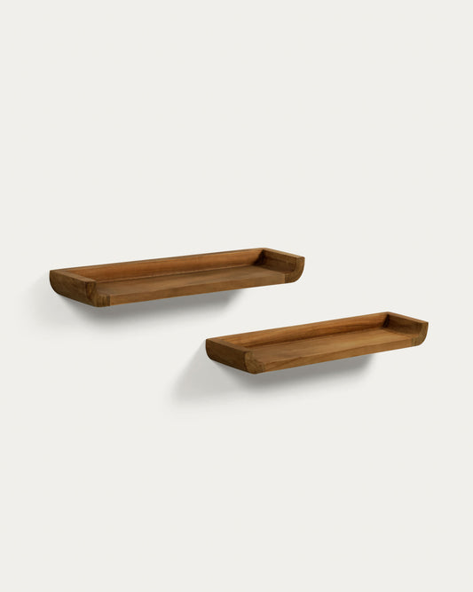 Set Shamel di 2 ripiani in legno massello di teak finitura noce 50 x 12