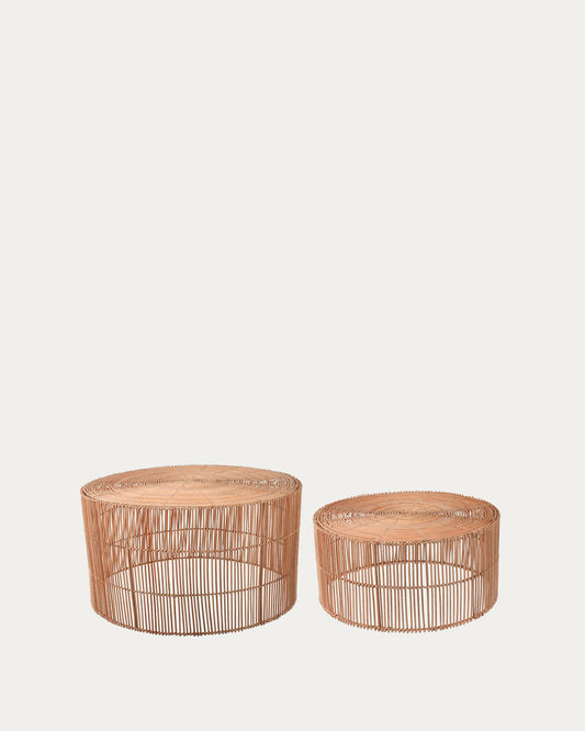 Set Elmima di 2 tavolini rattan con finitura naturale Ø 66 cm e Ø 55 cm