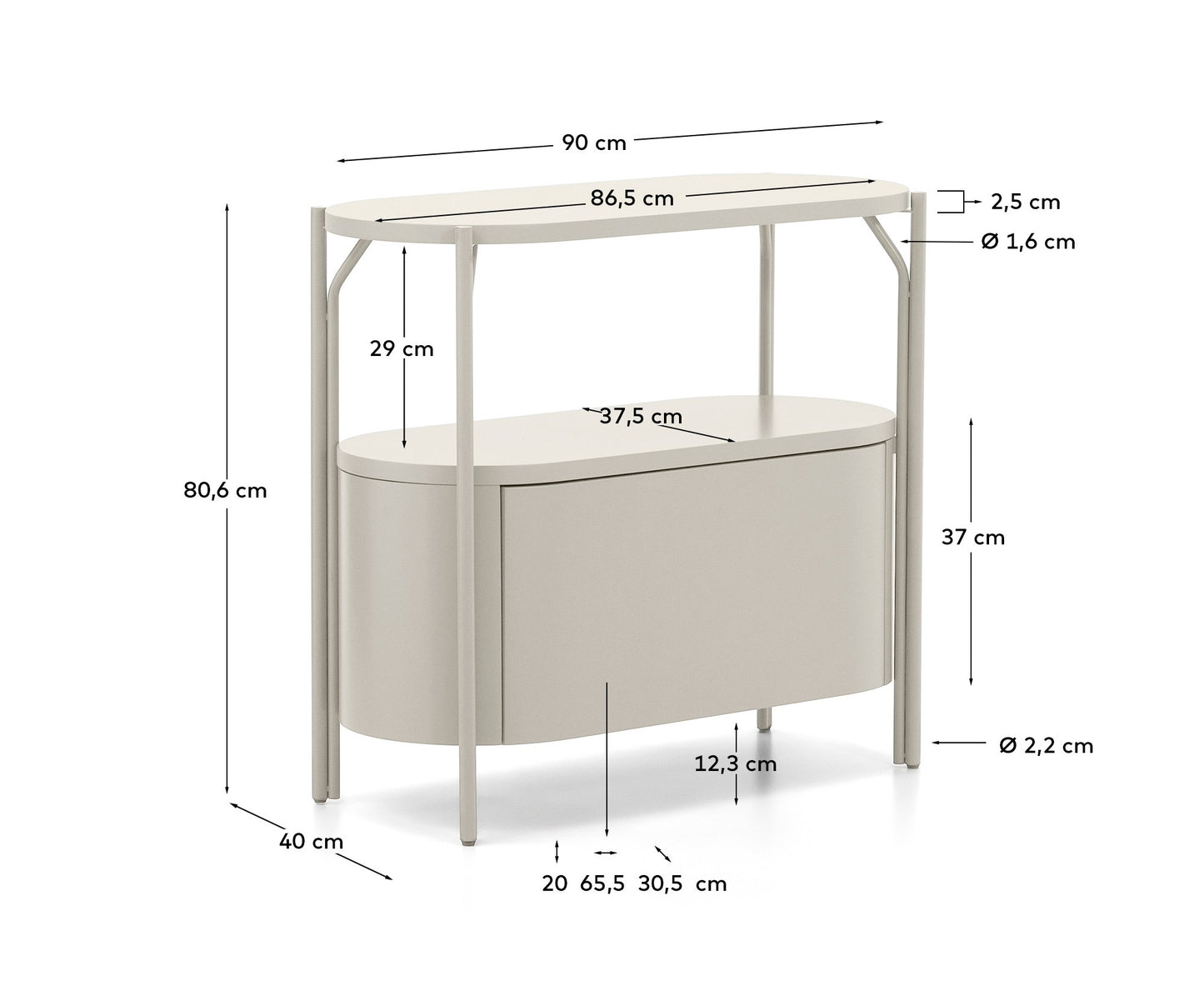 Mobile bagno Arely con struttura in acciaio e MDF laccato bianco 90 x 40 cm