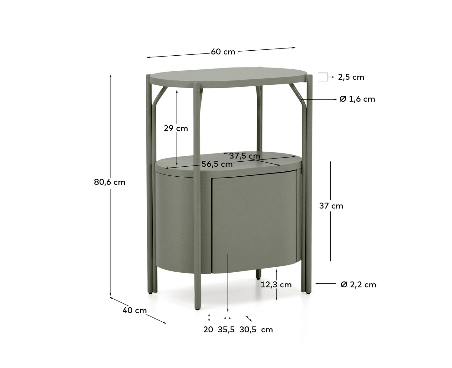 Mobile bagno Arely con struttura in acciaio e MDF laccato verde 60 x 40 cm