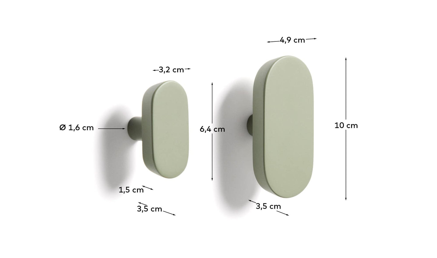 Set Arely di 2 appendini in legno di faggio massiccio con finitura laccata verde 6,5 cm/10 cm