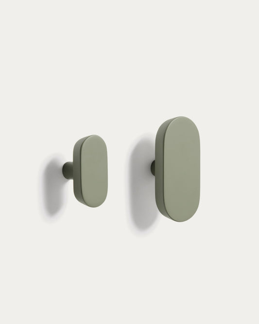 Set Arely di 2 appendini in legno di faggio massiccio con finitura laccata verde 6,5 cm/10 cm
