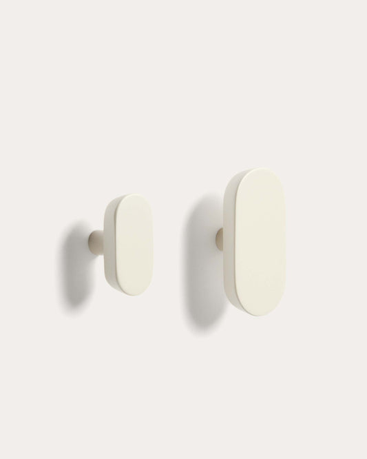 Set Arely di 2 appendini in legno massiccio di faggio con finitura laccata beige 6,5 cm/10 cm