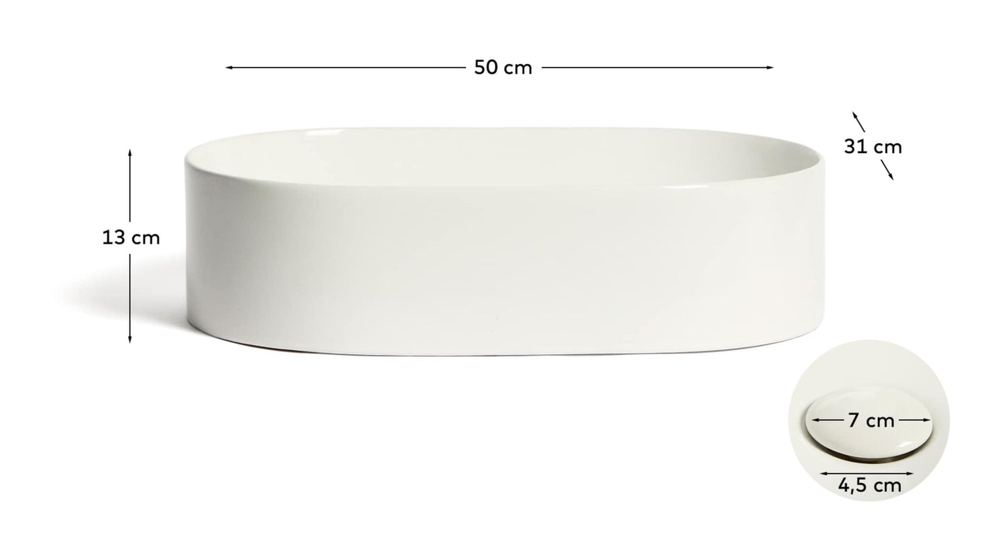 Lavabo da appoggio Ovara in ceramica bianca smaltata 50 x 31 cm