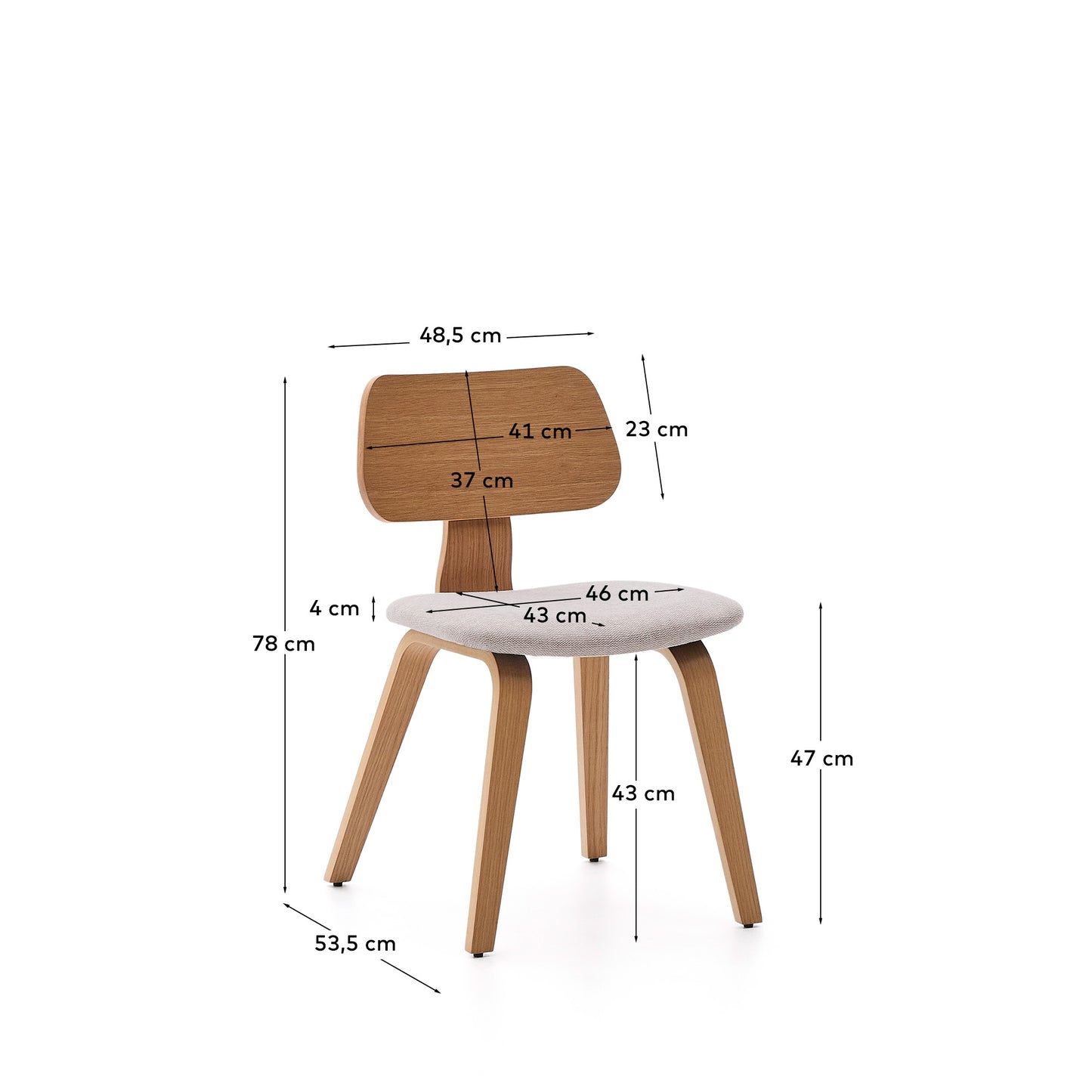 Sedia Gena in chenille beige struttura in impiallacciatura di rovere