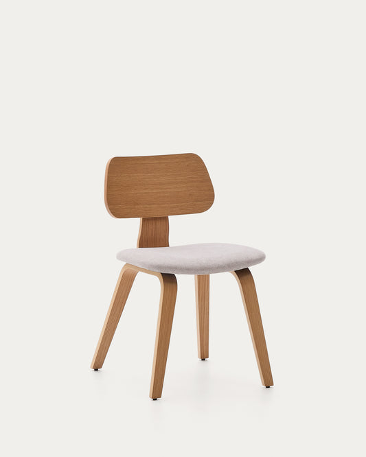 Sedia Gena in chenille beige struttura in impiallacciatura di rovere