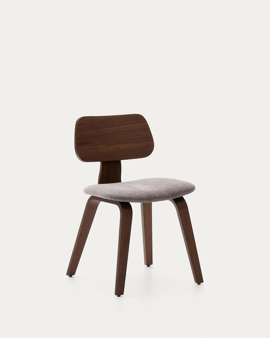 Sedia Gena in chenille beige struttura in impiallacciatura di noce