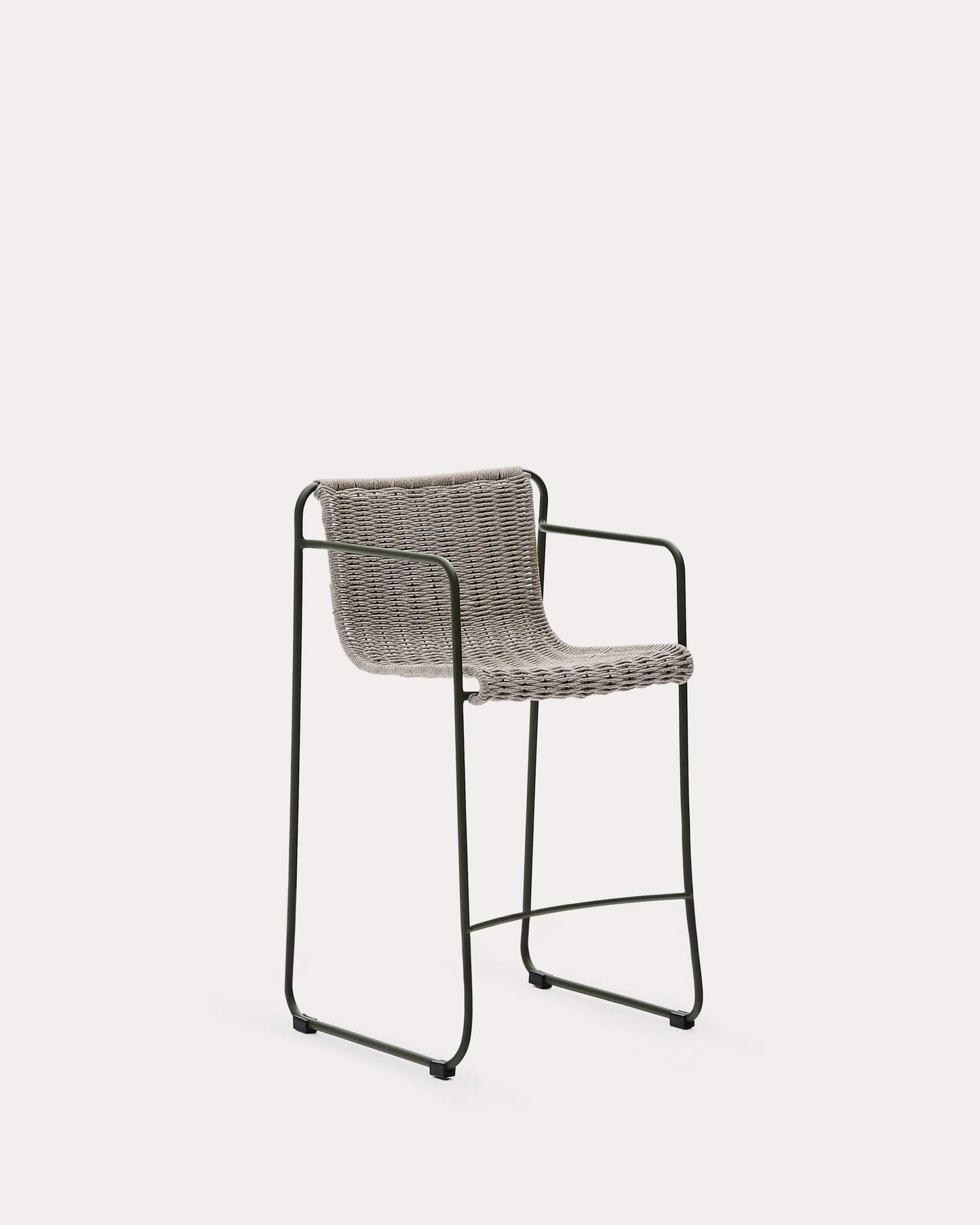 Sgabello Maurina in acciaio zincato verde e corda ecru e grigia 64,5 cm