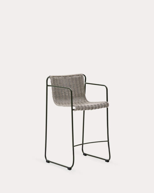 Sgabello Maurina in acciaio zincato verde e corda ecru e grigia 64,5 cm