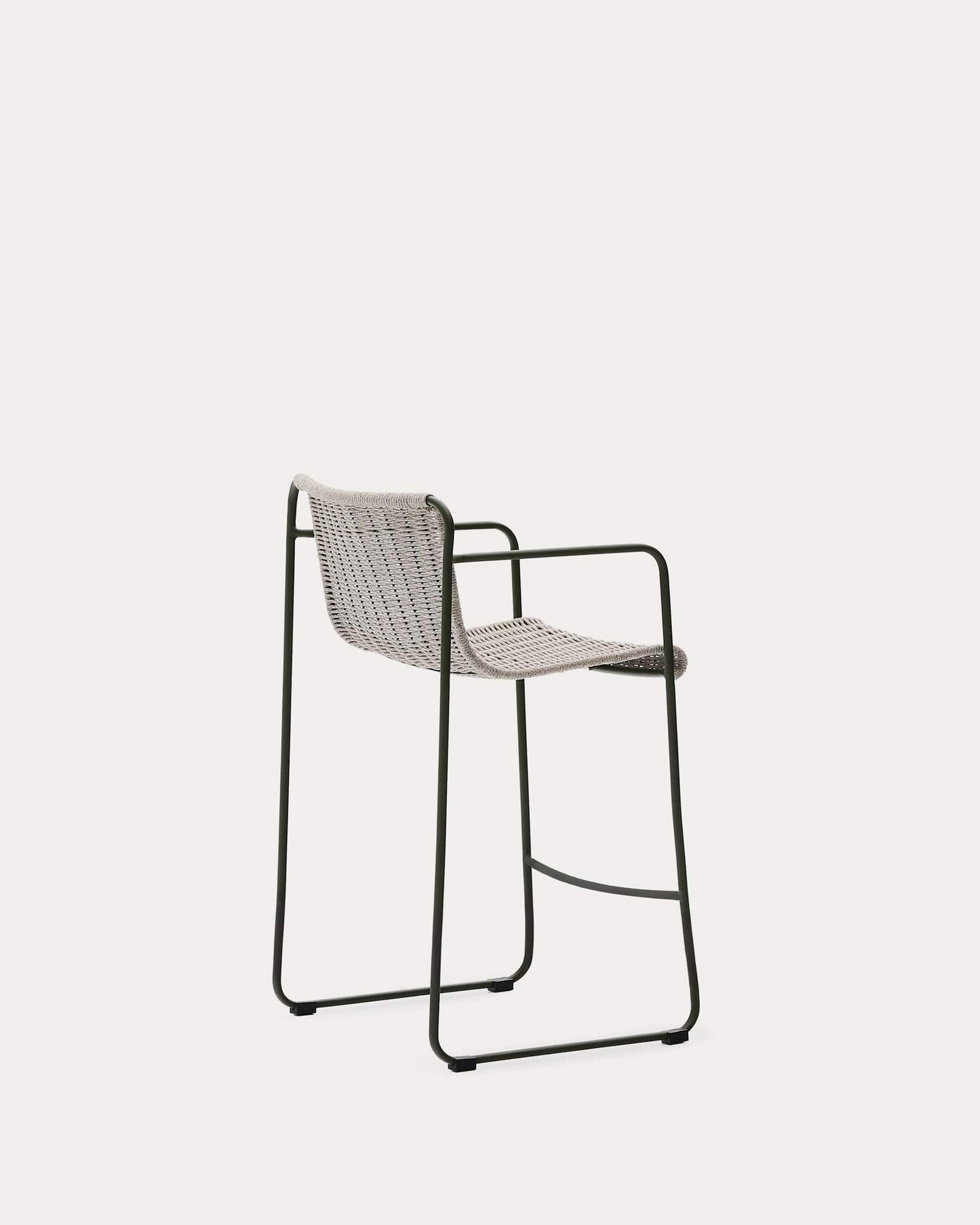 Sgabello Maurina in acciaio zincato verde e corda ecru e grigia 64,5 cm