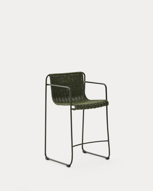 Sgabello Maurina in acciaio zincato verde e corda verde 64,5 cm
