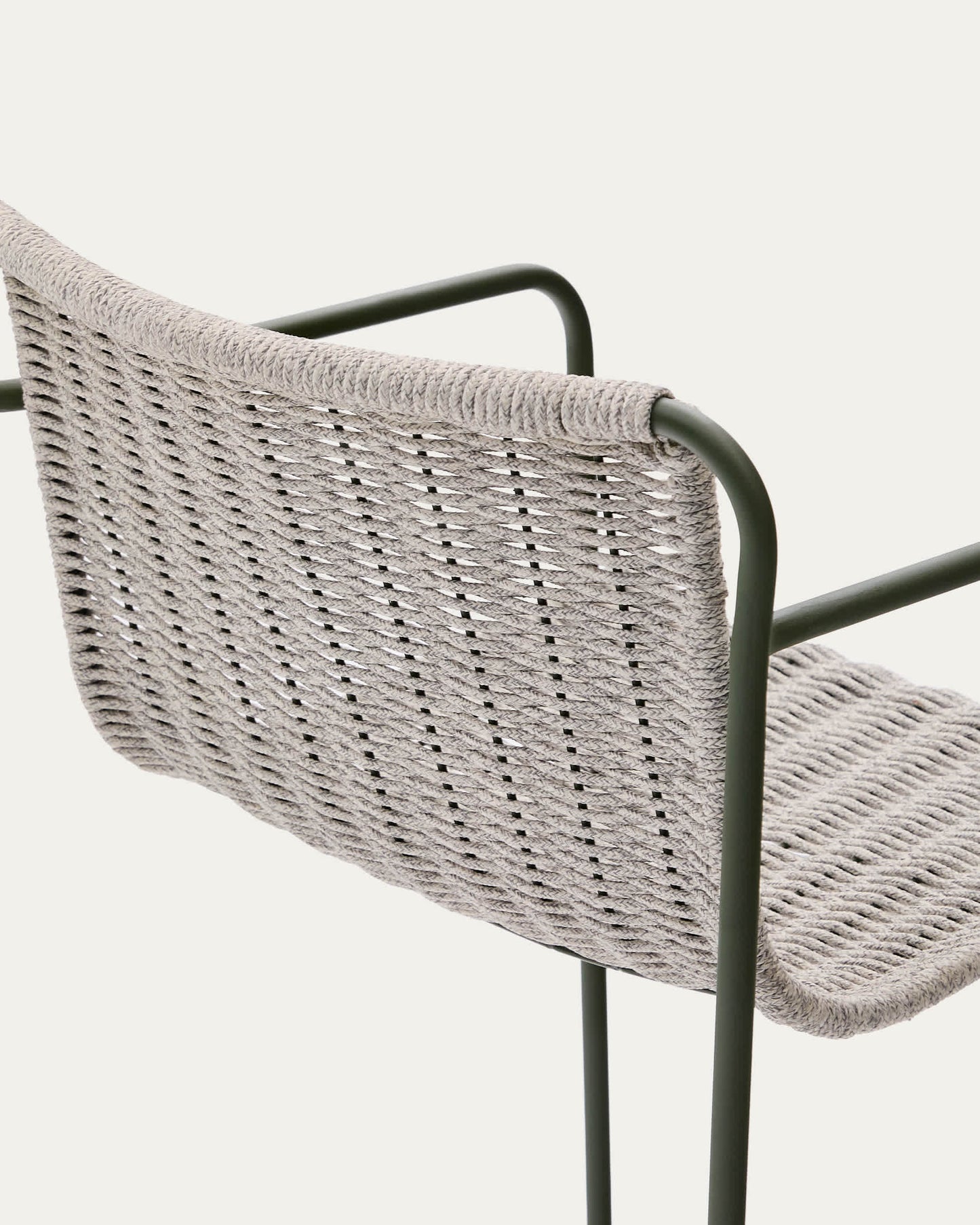 Sgabello Maurina in acciaio zincato verde e corda ecru e grigia 74,5 cm