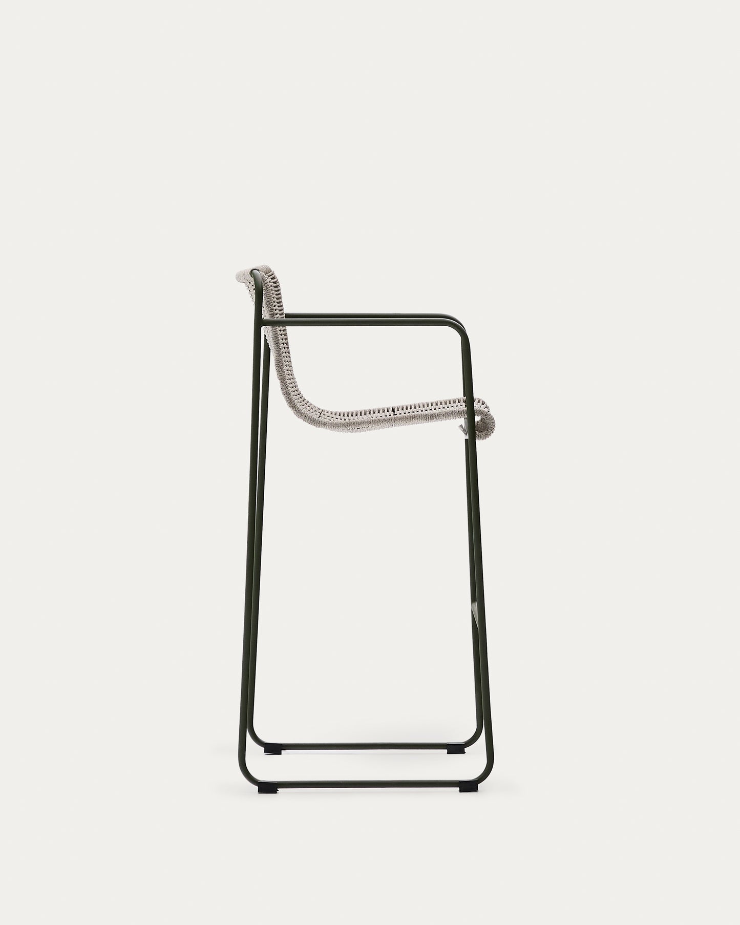 Sgabello Maurina in acciaio zincato verde e corda ecru e grigia 74,5 cm