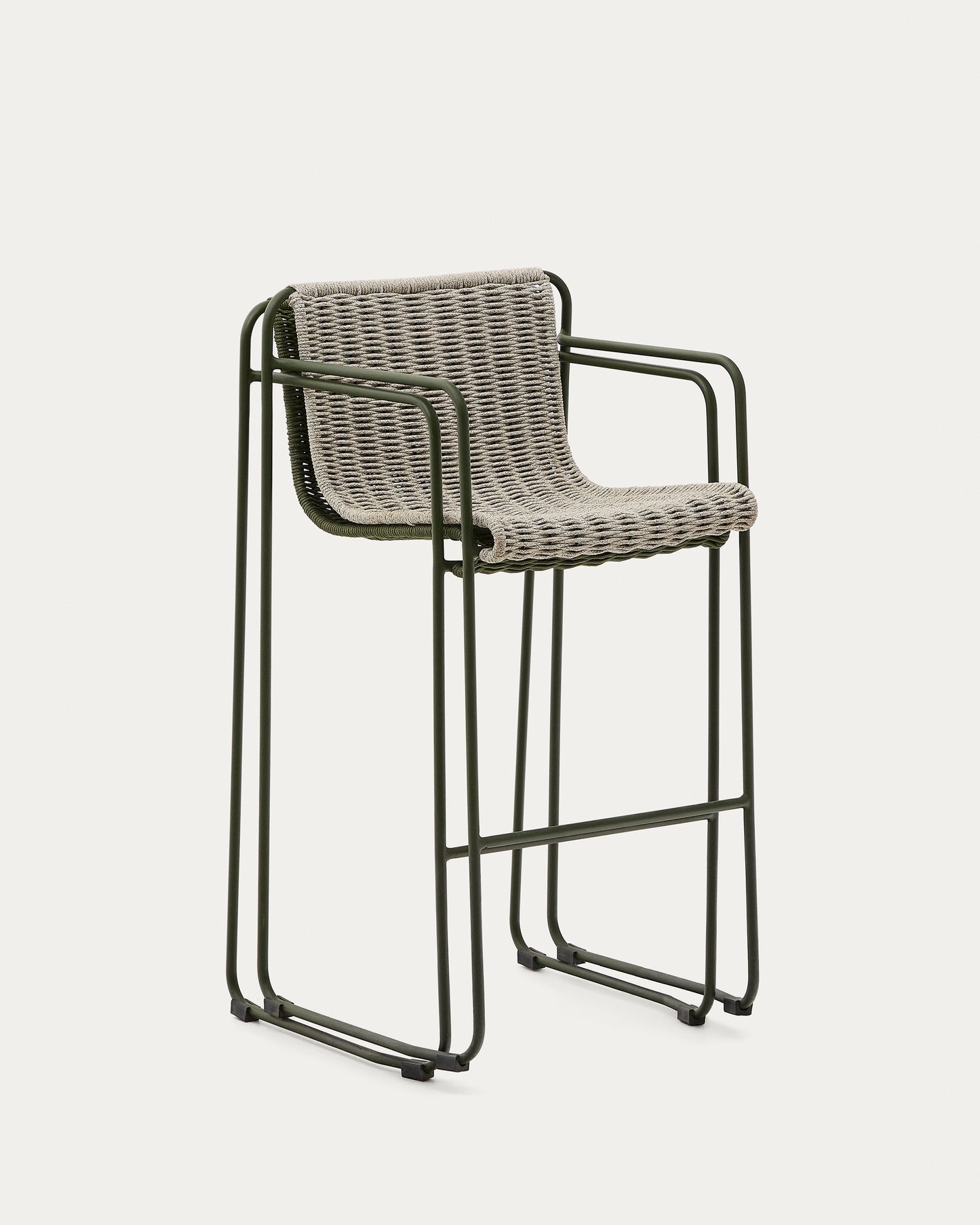 Sgabello Maurina in acciaio zincato verde e corda ecru e grigia 74,5 cm