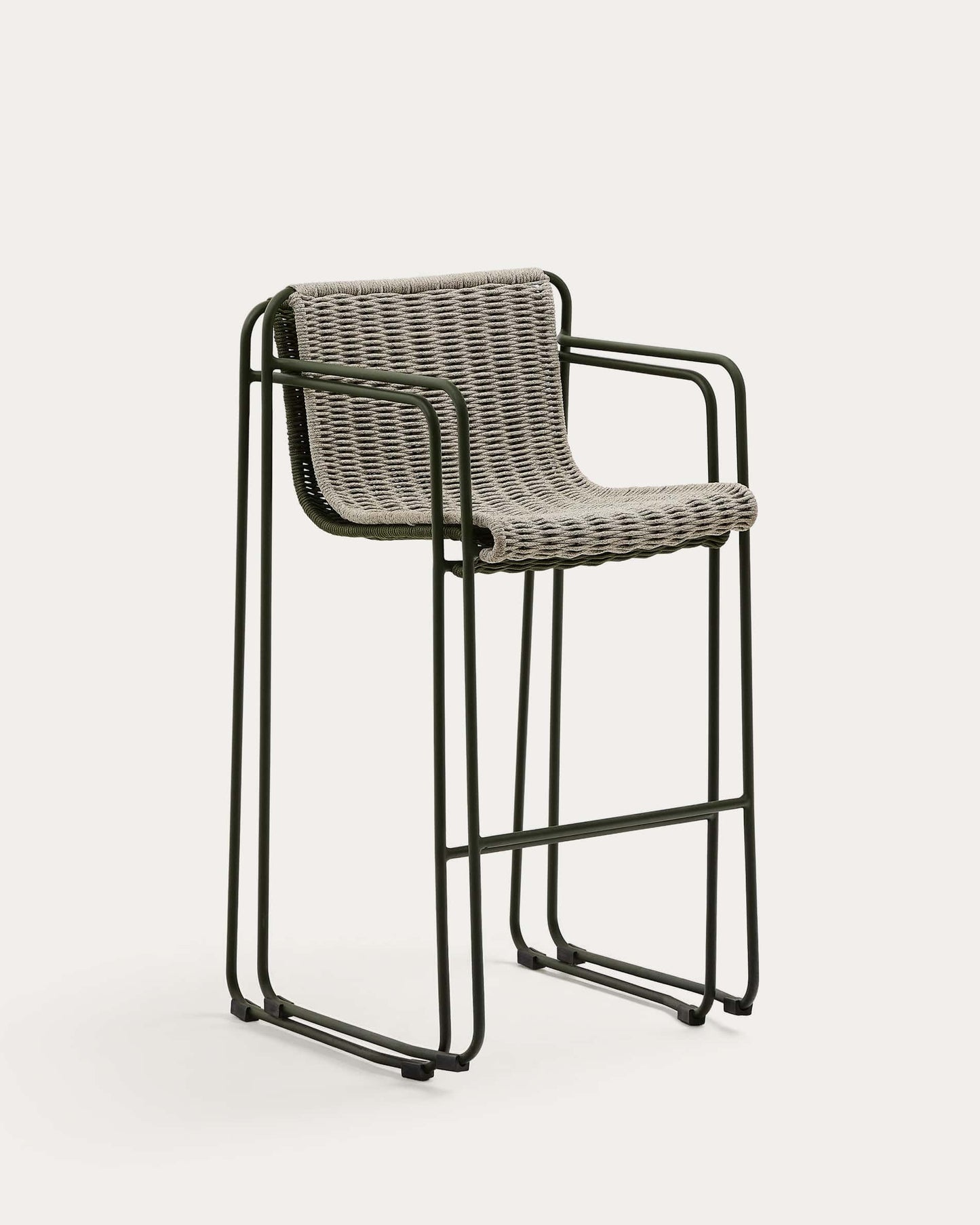 Sgabello Maurina in acciaio zincato verde e corda ecru e grigia 74,5 cm