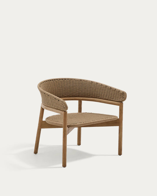 Poltrona Arinella in legno massiccio di acacia, finitura naturale e corda beige