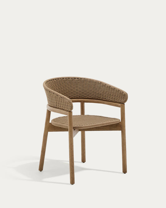 Sedia Arinella in legno massiccio di acacia con finitura naturale e corda beige