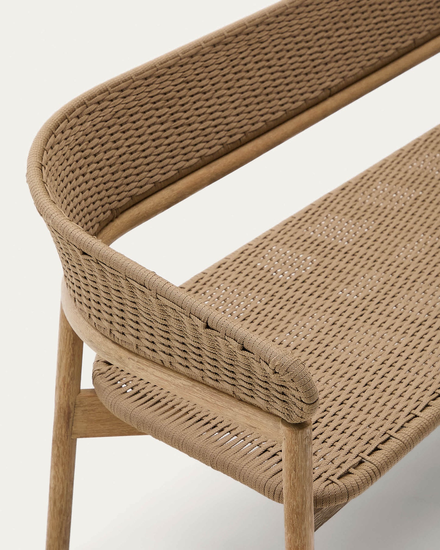 Divano a 3 posti Arinella in legno massiccio di acacia con finitura naturale e corda beige 167 cm