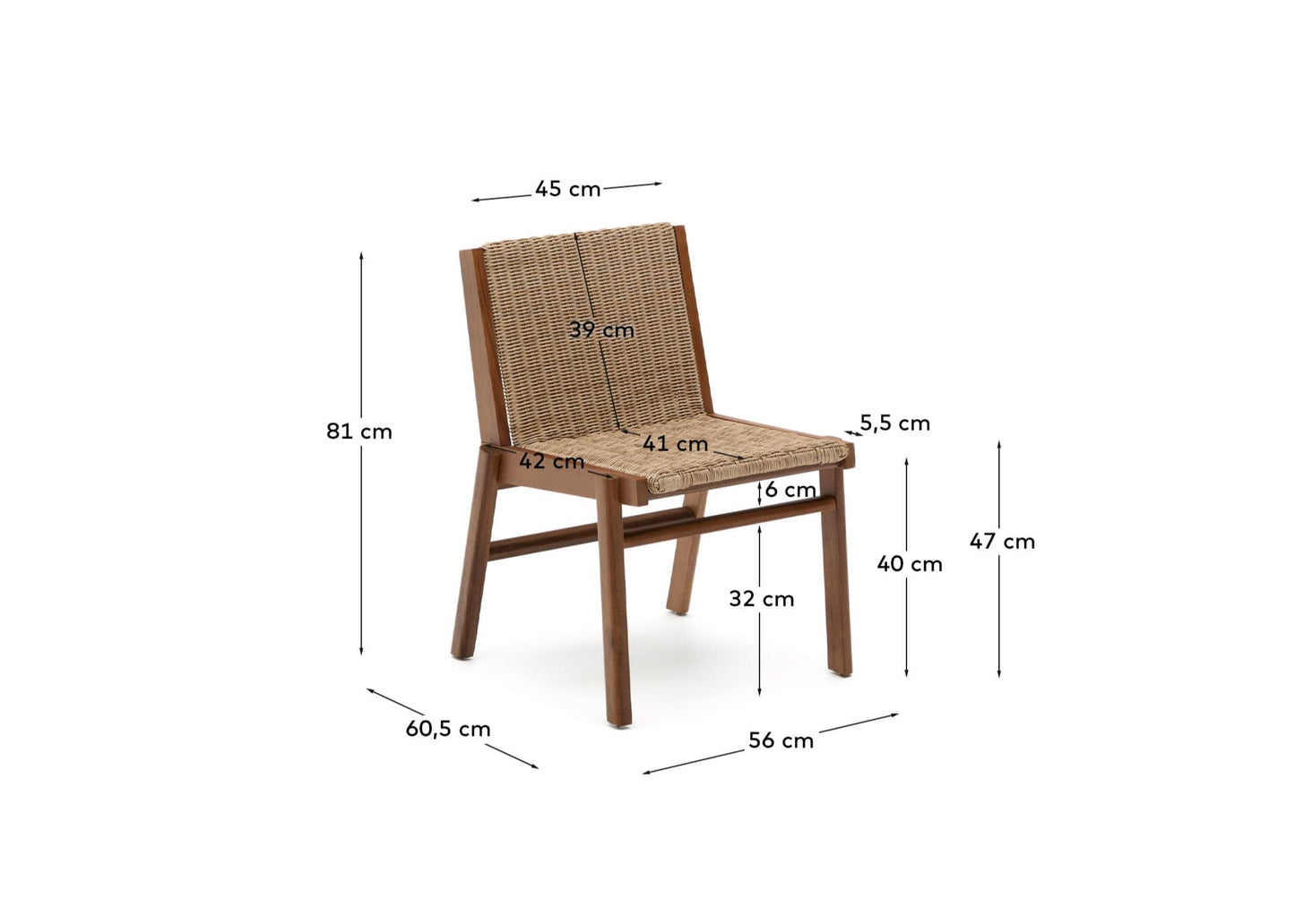 Sedia Itani in legno massiccio di acacia e rattan sintetico