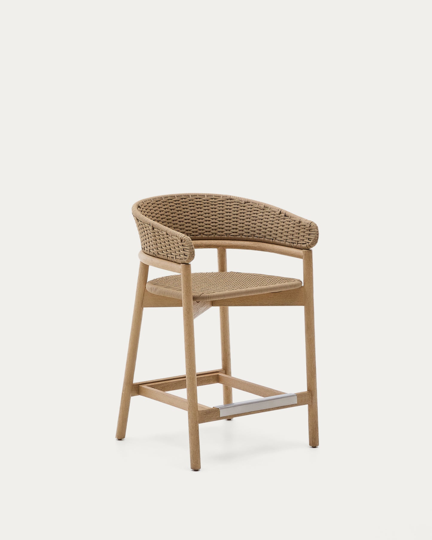 Sgabello Arinella in legno massiccio di acacia con finitura naturale e corda beige 65 cm