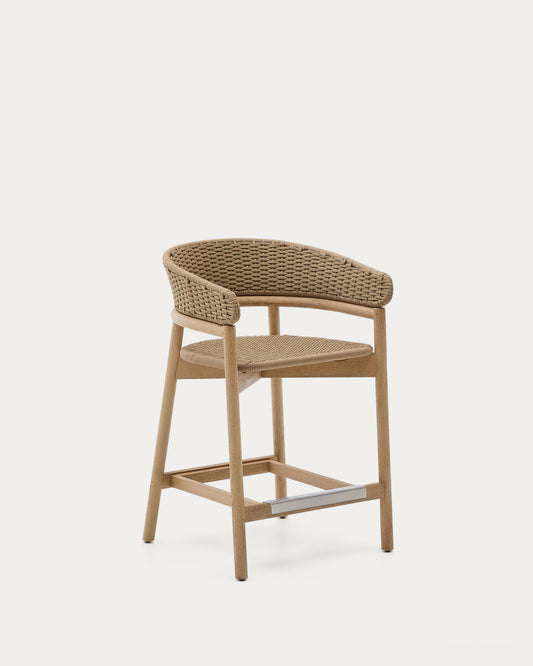 Sgabello Arinella in legno massiccio di acacia con finitura naturale e corda beige 65 cm