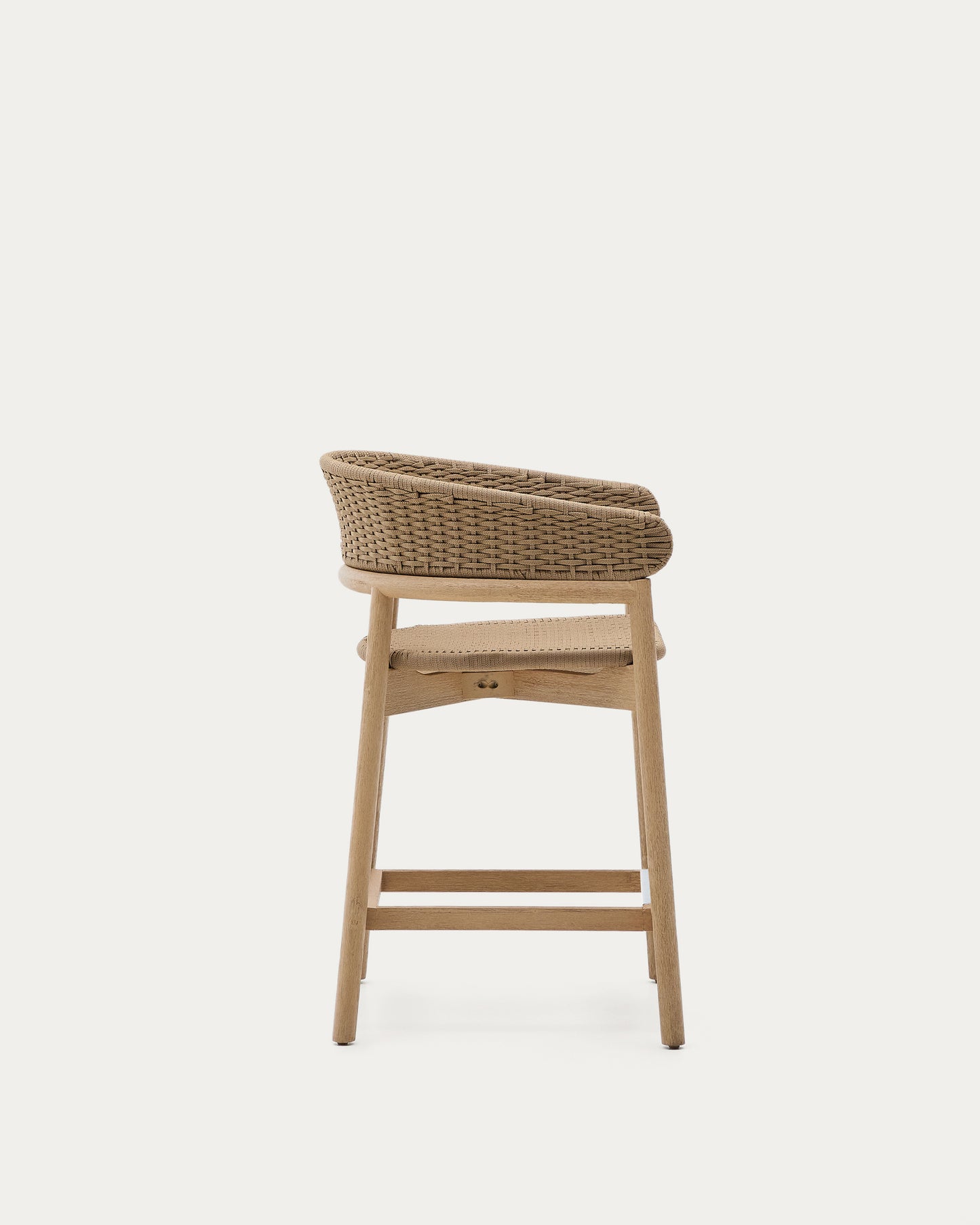 Sgabello Arinella in legno massiccio di acacia con finitura naturale e corda beige 65 cm