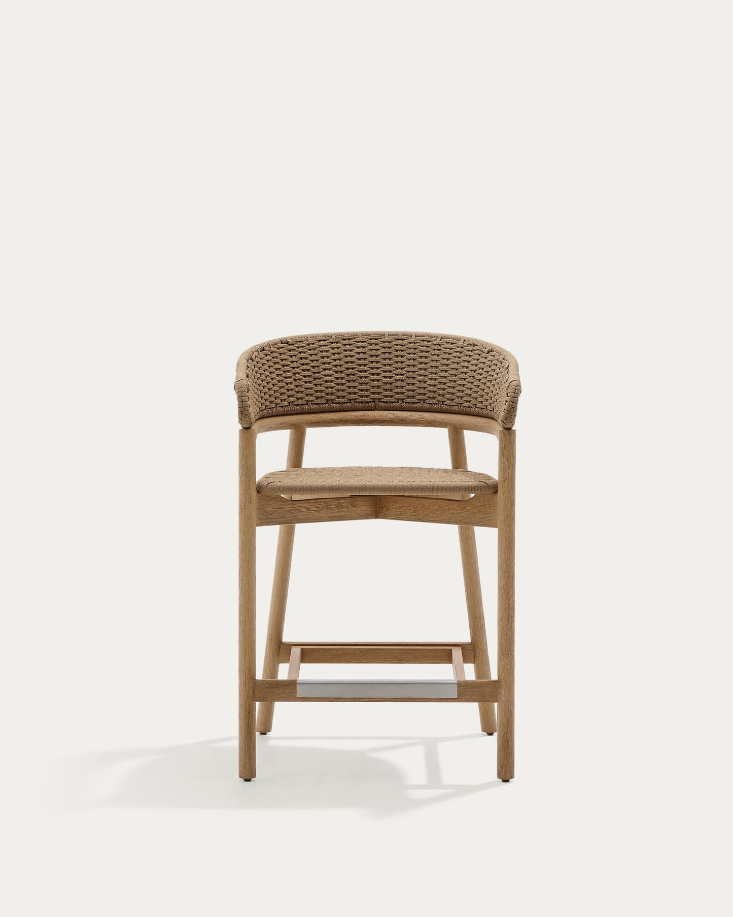 Sgabello Arinella in legno massiccio di acacia con finitura naturale e corda beige 65 cm